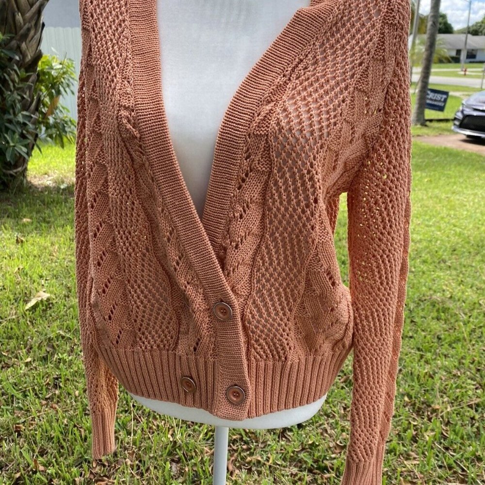 ST.‎ John Women's Peach Double Breasted Cable Knit Long Sleeve Sweater Sz S